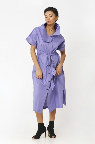 Half Sleeve Stitched Dress - Purple - 1