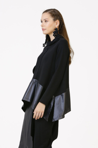 High Collar Mini Pocket Blouse - Black - 5