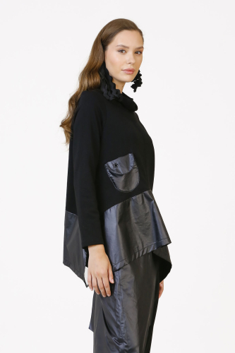 High Collar Mini Pocket Blouse - Black - 4