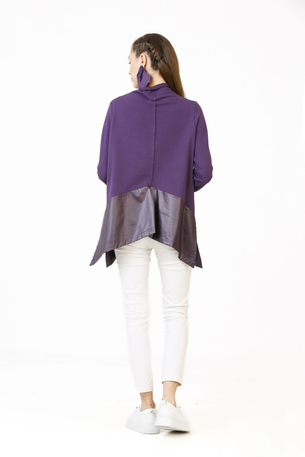 High Collar Mini Pocket Blouse - Purple - 6