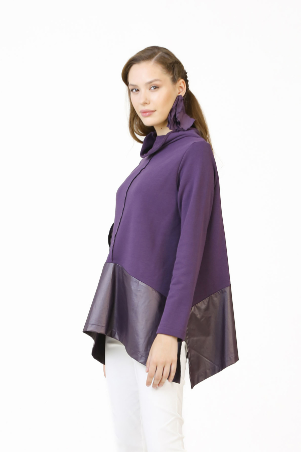 High Collar Mini Pocket Blouse - Purple - 4