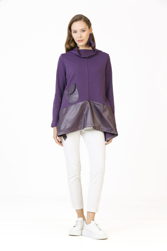 High Collar Mini Pocket Blouse - Purple - 1