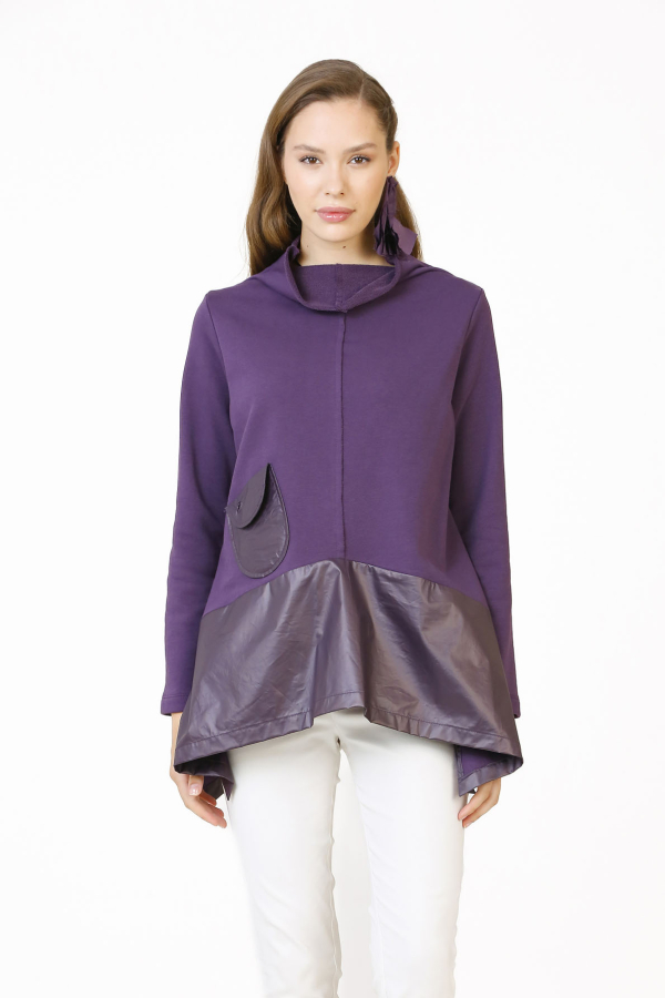 High Collar Mini Pocket Blouse - Purple - 3