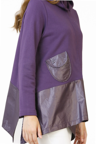 High Collar Mini Pocket Blouse - Purple - 2