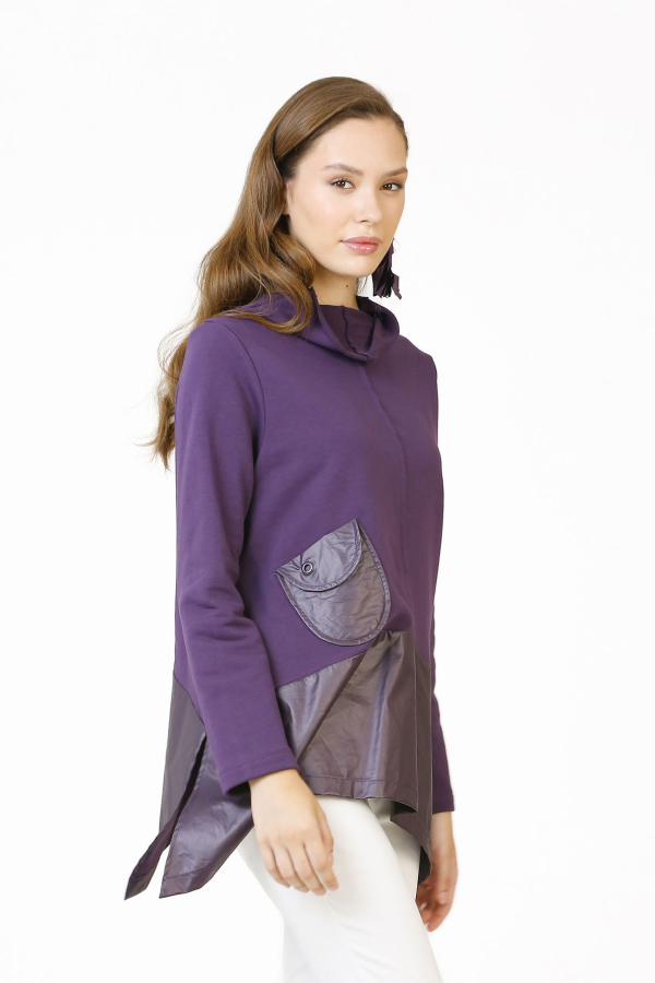 High Collar Mini Pocket Blouse - Purple - 5