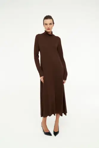 Hydra Dik Yaka Elbise - Kahverengi - BIZE (1)