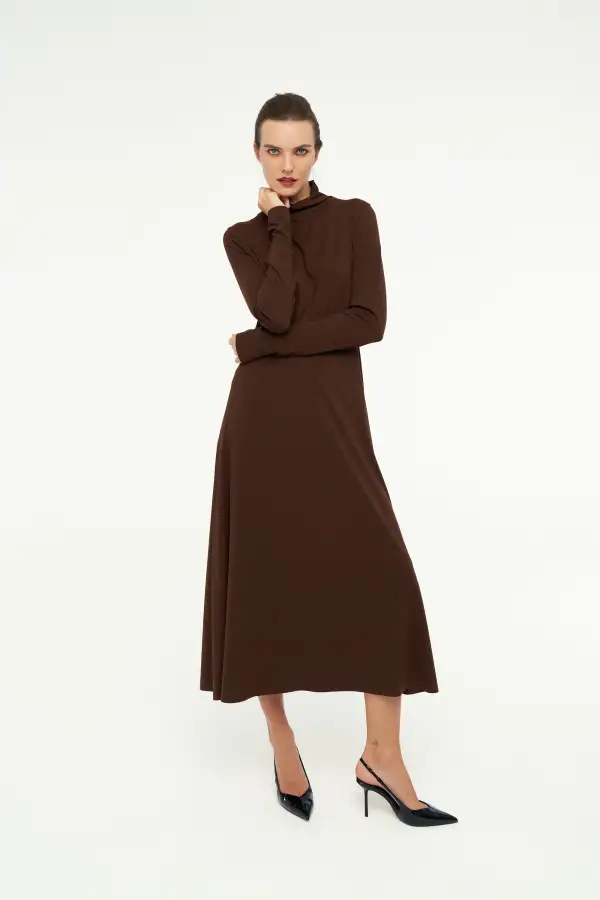 Hydra Dik Yaka Elbise - Kahverengi - 1