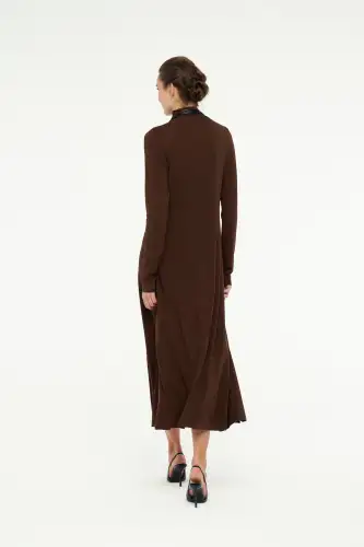 Hydra Dik Yaka Elbise - Kahverengi - 7