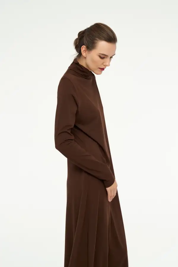 Hydra Dik Yaka Elbise - Kahverengi - 3