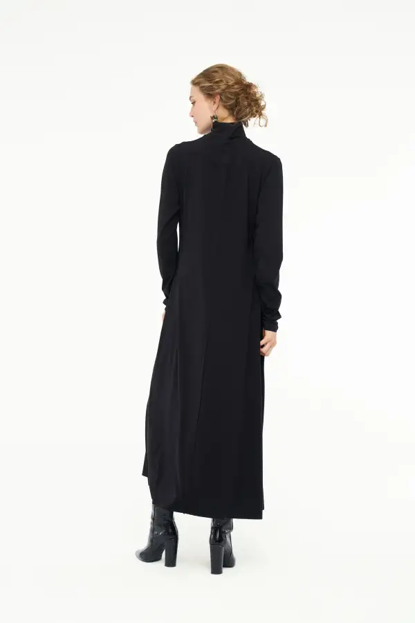 Hydra Dik Yaka Elbise - Siyah - 5