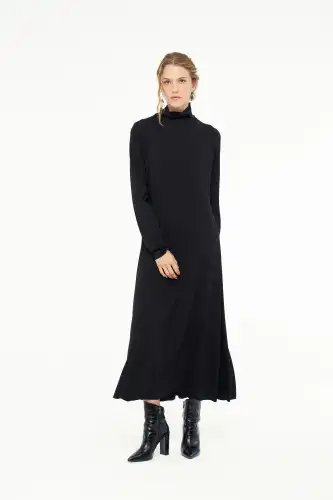 Hydra Dik Yaka Elbise - Siyah - 3