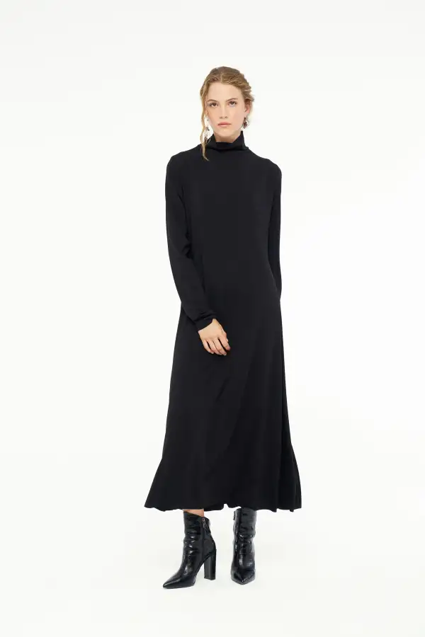 Hydra Dik Yaka Elbise - Siyah - 3