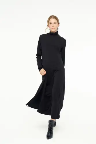 Hydra Dik Yaka Elbise - Siyah - 4