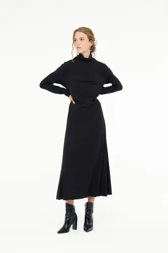 Hydra Dik Yaka Elbise - Siyah - 1