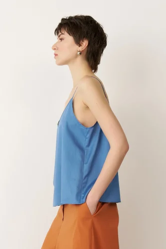 İndigo Askılı İnce Poplin Psara Bluz - 3