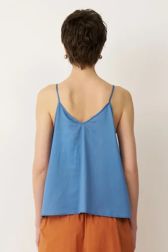 İndigo Askılı İnce Poplin Psara Bluz - 4