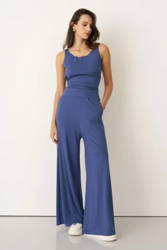 İndigo Dizi Cepli Bol Paça Spetses Pantolon - 3