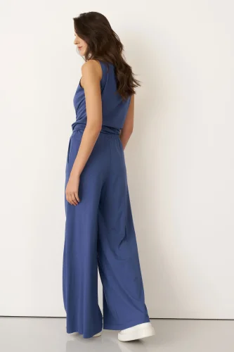 İndigo Dizi Cepli Bol Paça Spetses Pantolon - 5