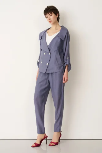 Indigo Kruvaze Yaka Dört Düğmeli Limnos Ceket - BIZE (1)