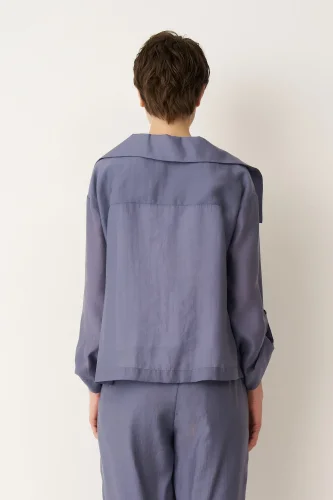 Indigo Kruvaze Yaka Dört Düğmeli Limnos Ceket - 5