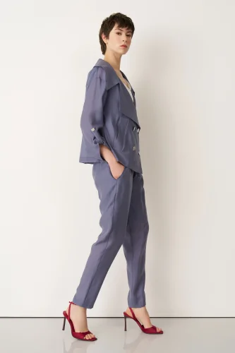 Indigo Kruvaze Yaka Dört Düğmeli Limnos Ceket - 3