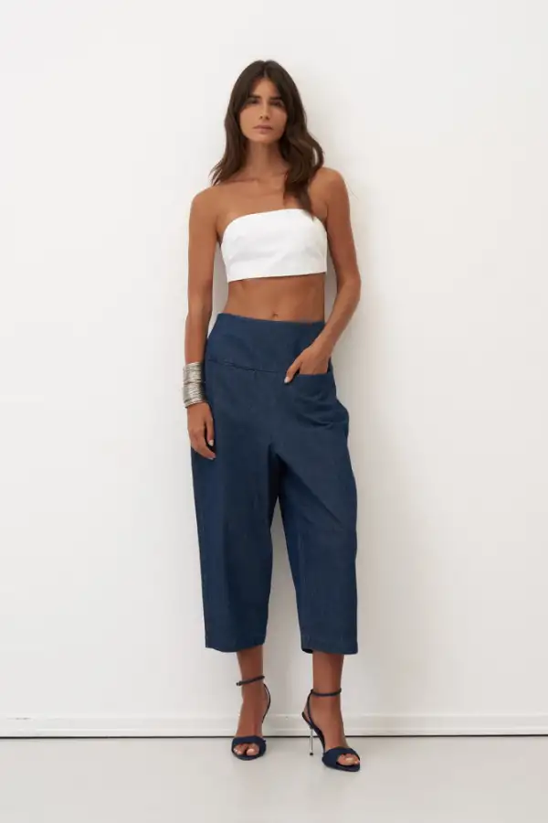 İndigo Önü Çift Cepli Jean Kumaş Moni Pantolon - BIZE (1)