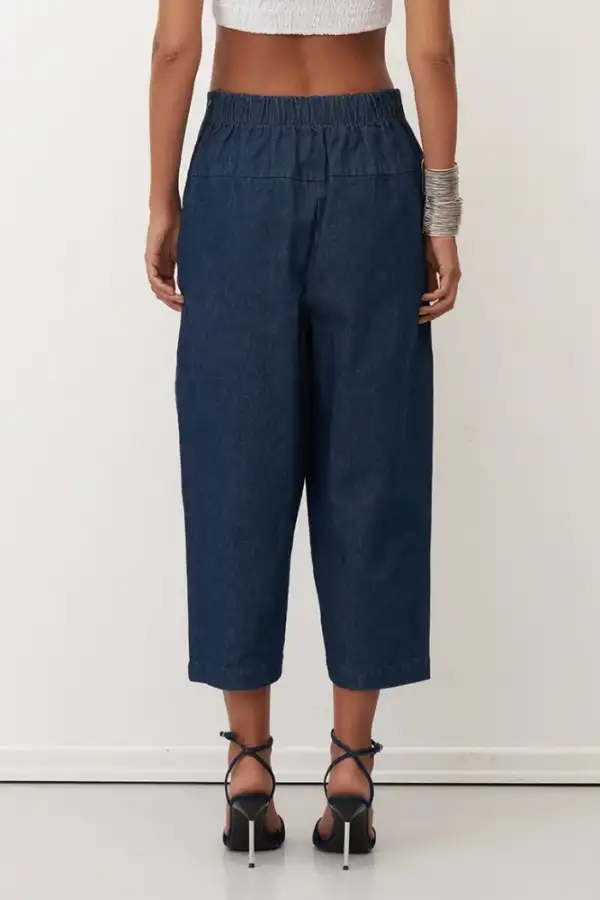 İndigo Önü Çift Cepli Jean Kumaş Moni Pantolon - 4