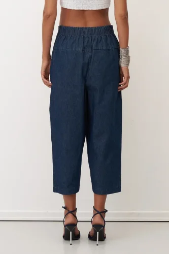 İndigo Önü Çift Cepli Jean Kumaş Moni Pantolon - 4