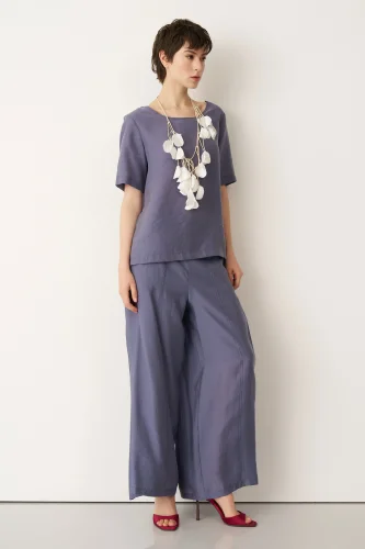 Indigo Oyuk Yaka Yarım Kol Limnos Bluz - 4