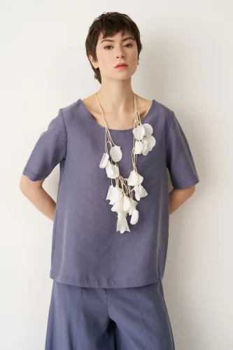 Indigo Oyuk Yaka Yarım Kol Limnos Bluz - 3