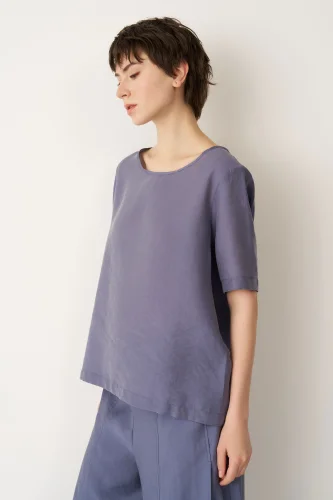 Indigo Oyuk Yaka Yarım Kol Limnos Bluz - BIZE (1)