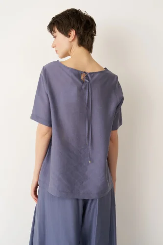 Indigo Oyuk Yaka Yarım Kol Limnos Bluz - 5