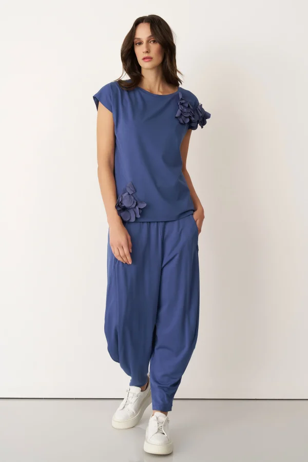 Indigo Tafta Çiçek Detaylı Kokkino Bluz - 2