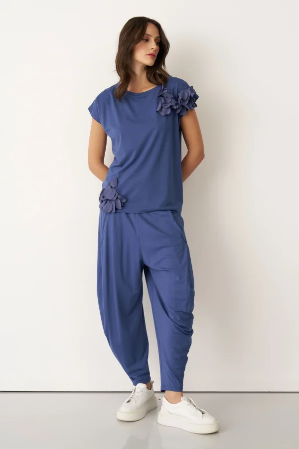 Indigo Tafta Çiçek Detaylı Kokkino Bluz - 3