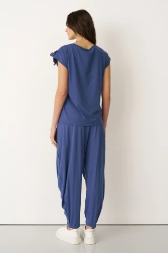 Indigo Tafta Çiçek Detaylı Kokkino Bluz - 6