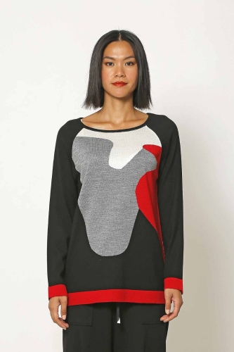 Intarsia Sweater - Black - 1