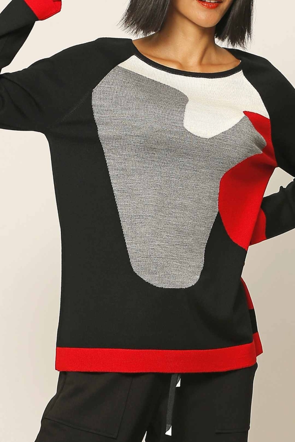 Intarsia Sweater - Black - 4