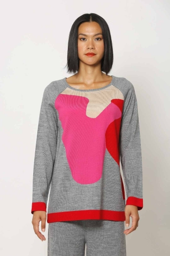 Intarsia Sweater - Grey Melange - 1