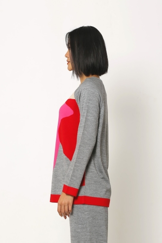 Intarsia Sweater - Grey Melange - 2