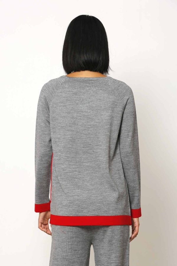 Intarsia Sweater - Grey Melange - 3