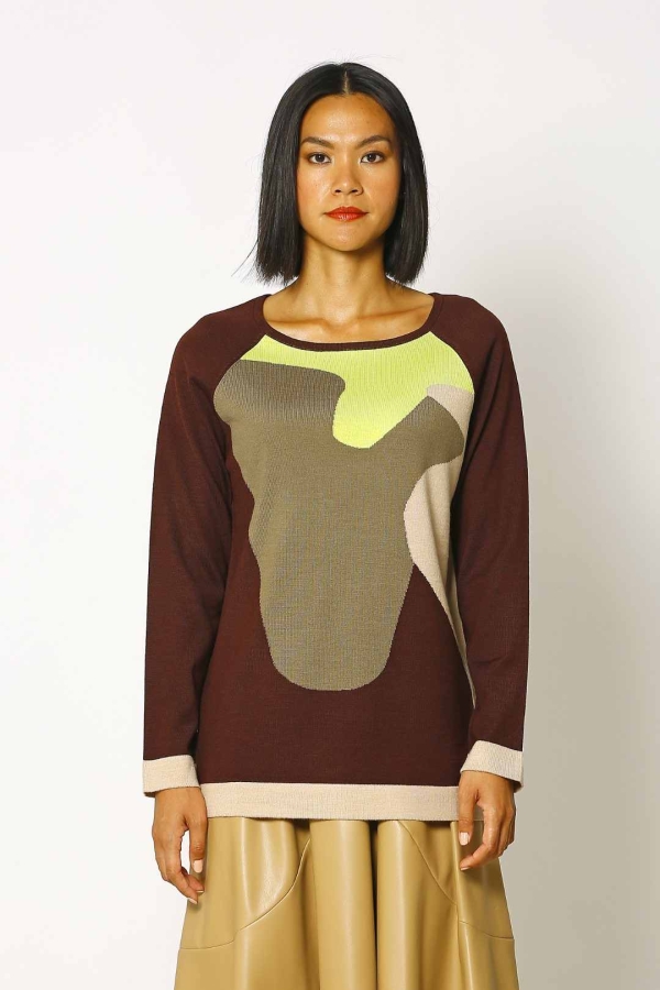 Intarsia Sweater - Plum Green - 1