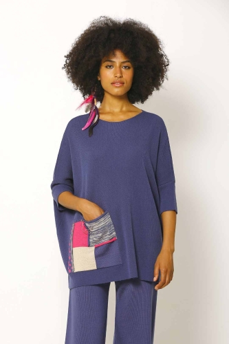 Jacquard Pocket Detailed Sweater - Indigo - 1