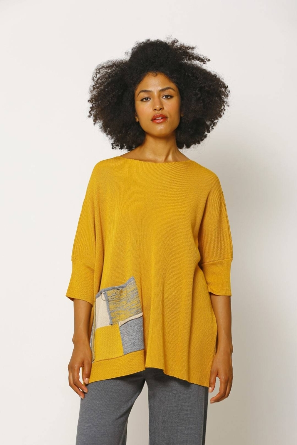 Jacquard Pocket Detailed Sweater - Mustard - 1