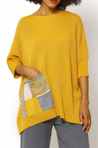Jacquard Pocket Detailed Sweater - Mustard - 4