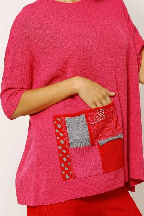 Jacquard Pocket Sweater - Pink - 4