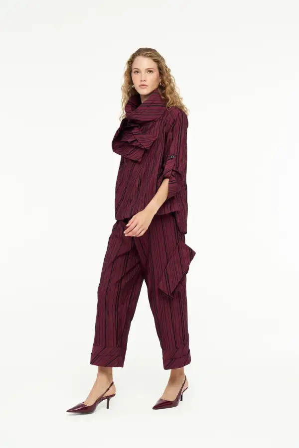 Janus Gül Yaka Bluz - Bordo - 2