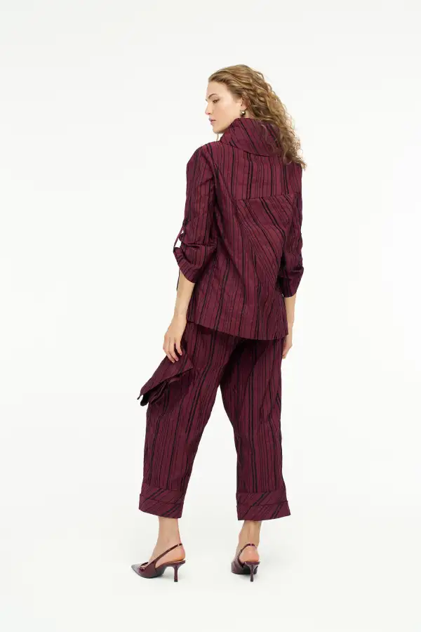Janus Gül Yaka Bluz - Bordo - 5
