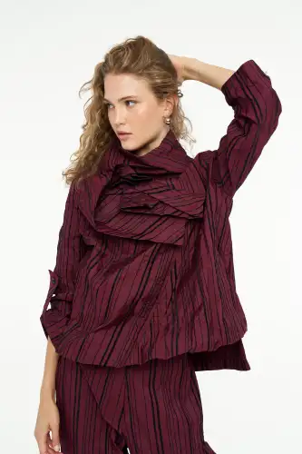 Janus Gül Yaka Bluz - Bordo 