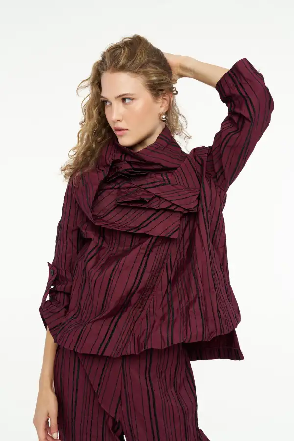 Janus Gül Yaka Bluz - Bordo - 1