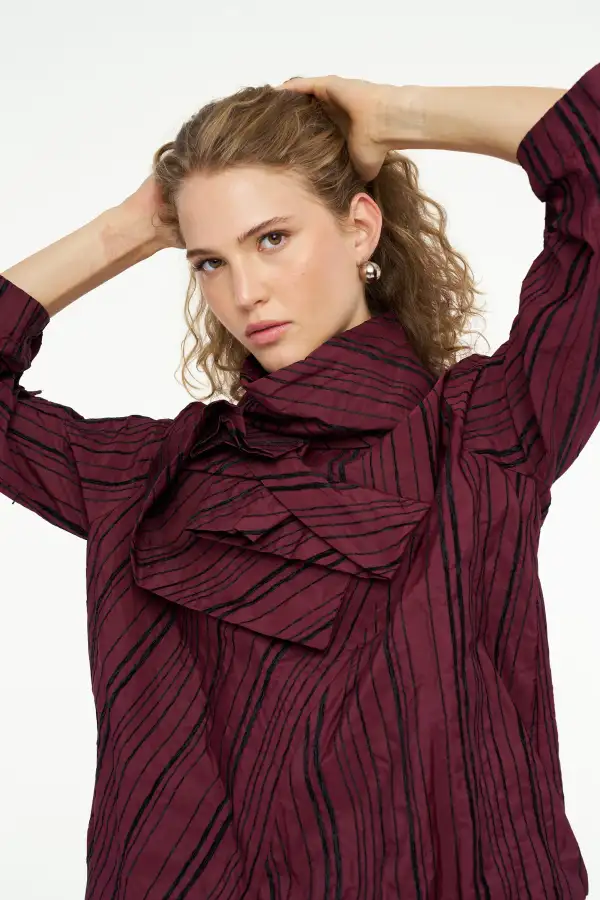 Janus Gül Yaka Bluz - Bordo - 3